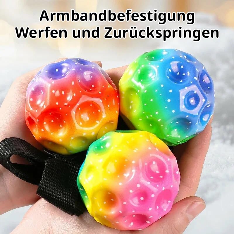 Funalix 3 Stück Moonball Mit Schnur Kinder, Bunte Bouncing Bälle An Schnur - Springball Spielzeug für Outdoor Spiele, Familienspiele und Stressabbau (6cm/Bunt)