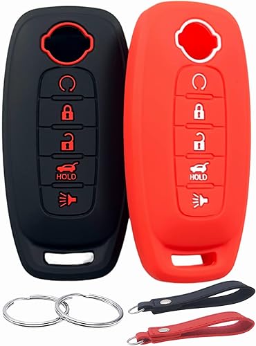 Funda de goma de silicona para llavero compatible con Nissan Pathfinder Rogue (5 botones, negro y rojo)