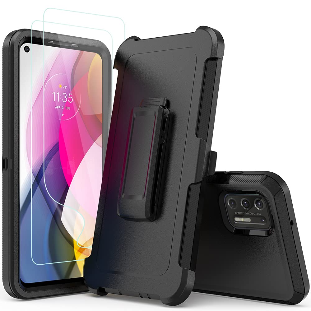 KEWEK Compatible with Moto G Stylus (2021) Case, Heavy Duty Rugged Defender Case with Belt Clip Holster, Shockproof Full Body Protection Kickstand Cover for Moto G Stylus (2021) (Black)