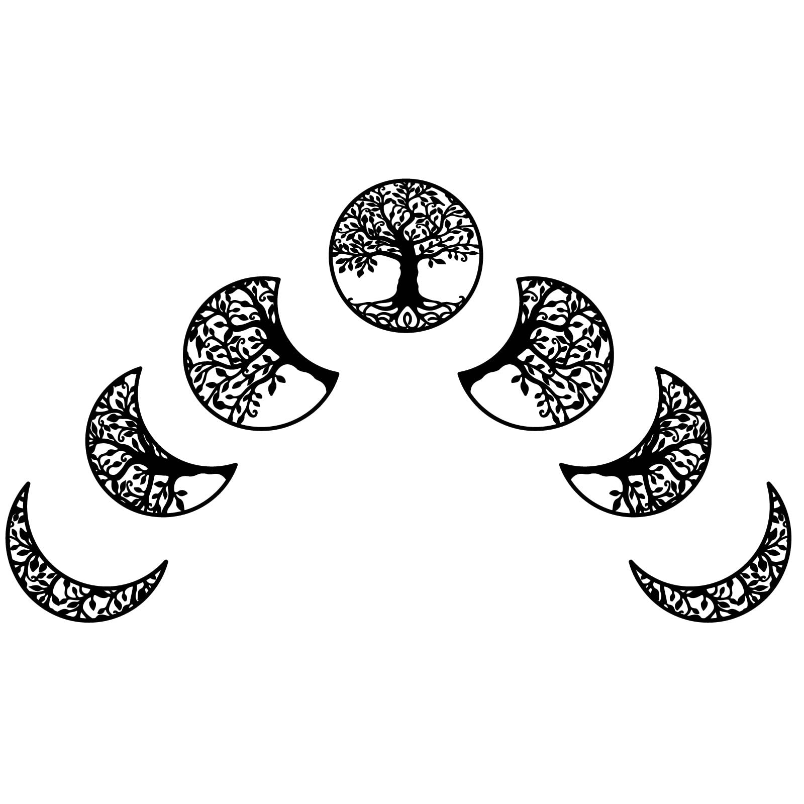 NBEADS 7 Pieza Fase Lunar con Árbol de la Vida Arte de Pared de Madera, Arte de Pared de Madera Negra, Carteles Colgantes de Pared, Escultura de Arte de Pared Hueca para el Hogar,