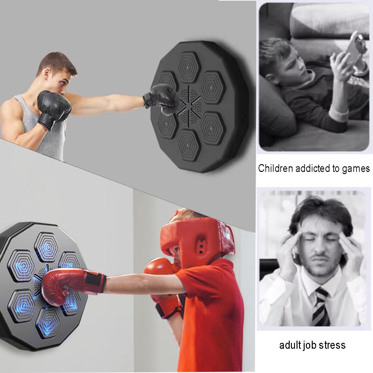 Máquina de Boxeo Inteligente para Interiores, con luz LED Bluetooth montada en la Pared, con música, Guantes de Boxeo, Almohadilla de Boxeo con música electrónica para Entrenamiento de Boxeo en casa,