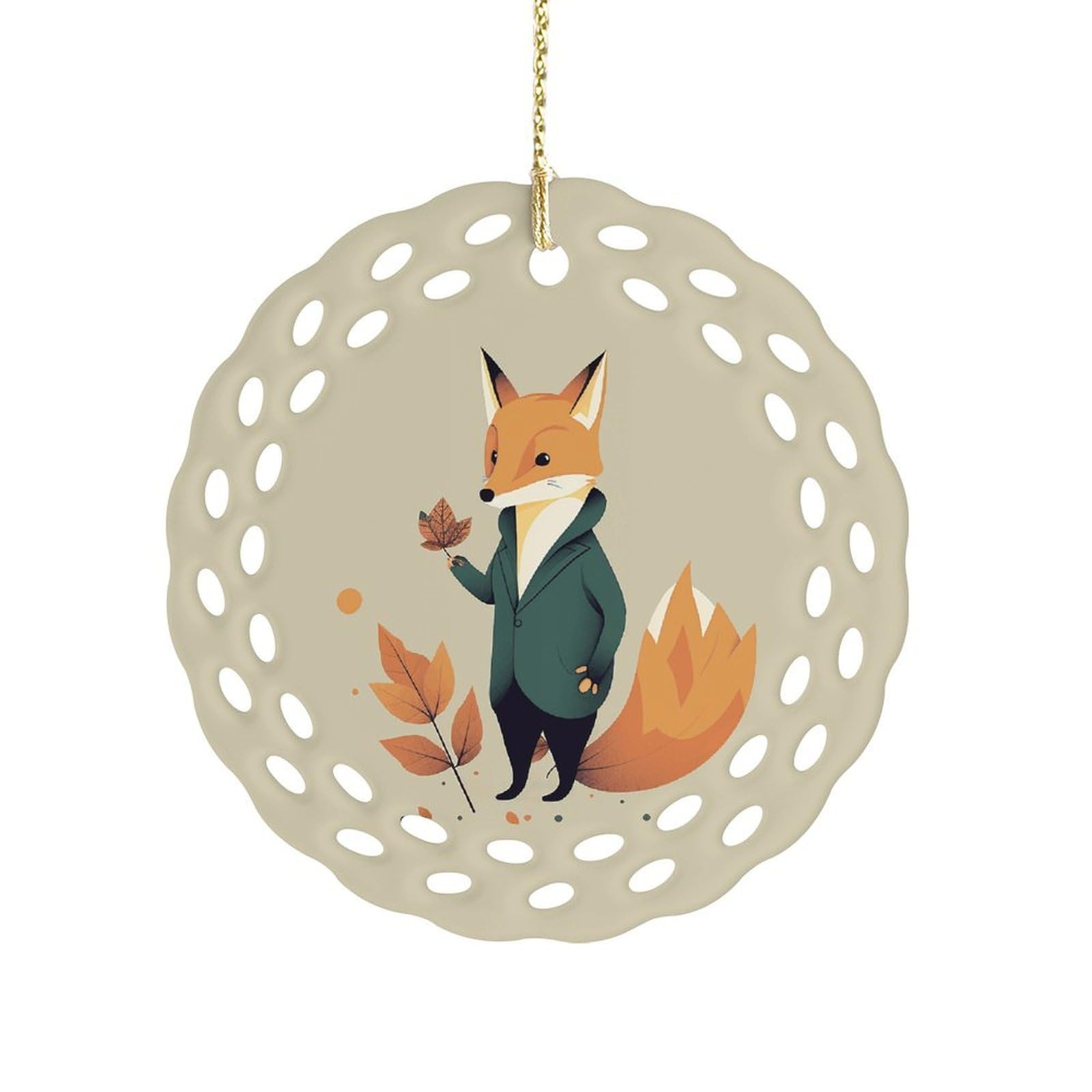 Btcowzrv Style A Cartoon Fox Ceramic Ornament,Round Ornaments With Hole Easy To Hang,Hanging Ornament For Wedding Party Home Window Garden Christmas Day Decor