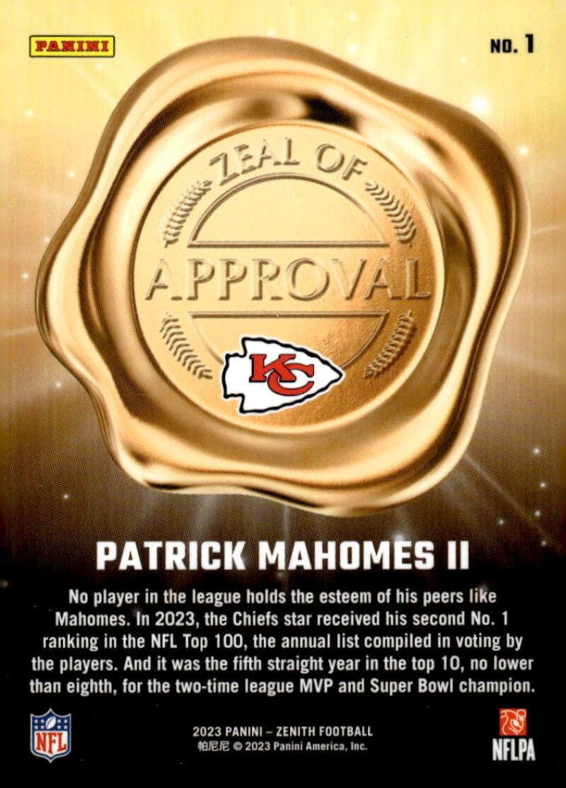 Amazon.com: PATRICK MAHOMES II 2023 Panini Zenith Zeal of Approval