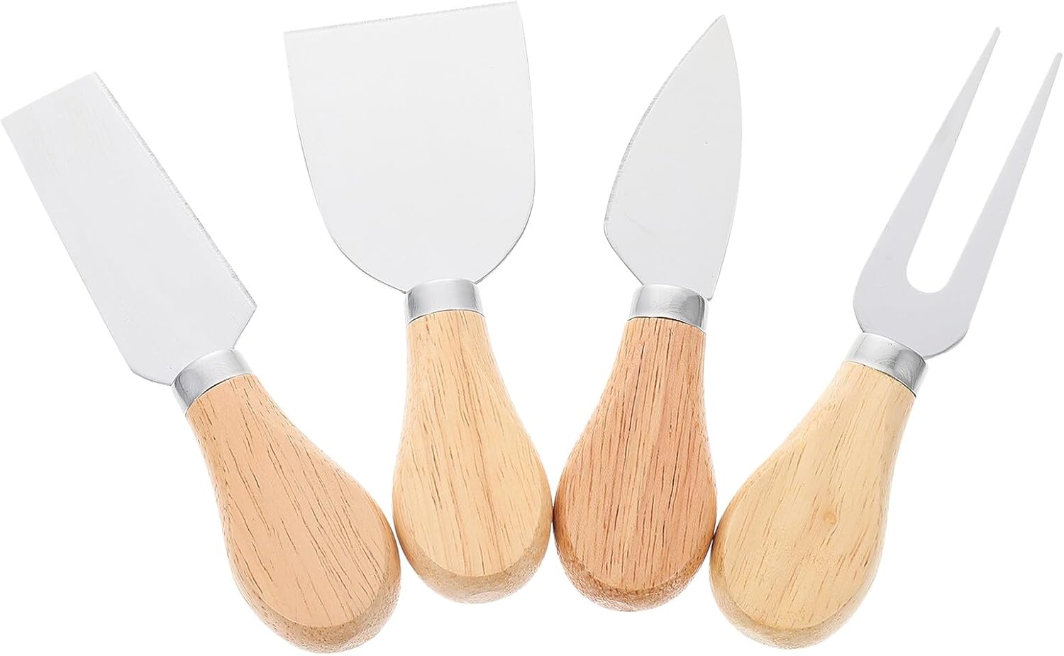 4pcs Cheese Knives Set with Oak Wood Handles Stainless Steel Cheese Cutter Butter Spreader and Fruit Forks and Entertaining