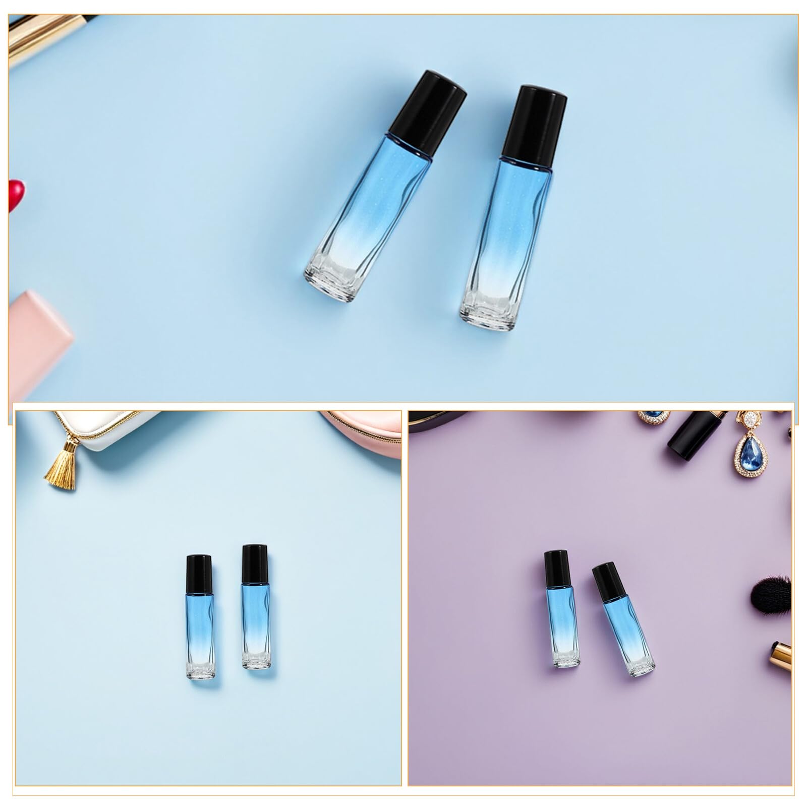 Flaconi Roll-On Ricaricabili 10 Ml in Vetro Trasparente con Sfera in Acciaio Inox Set da 20 Pezzi con Tappo Nero Contenitori per Oli da Massaggio Profumi e Aromaterapia per