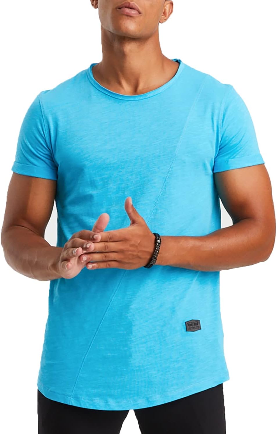 Leif Nelson - Maglietta estiva da uomo, scollo a girocollo, Slim Fit, in cotone, maglietta da uomo, girocollo, felpa con cappuccio a maniche corte LN8209