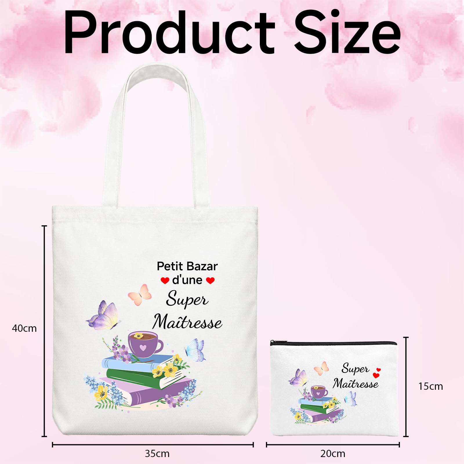 Cadeau Maitresse D'École, Cadeau Professeur Cabas Petit Bazar d'une Super Maîtresse Tote Bag Cadeaux Merci Maîtresse Rousse de Maquillage Cadeaux Maitresse D'école Fin D'année Sac