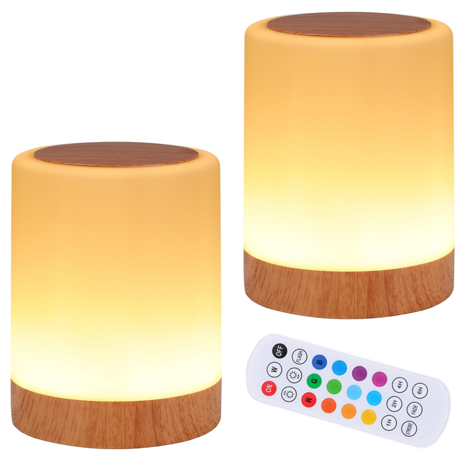 OORUN Lámpara de mesita de noche táctil, 13 colores RGB y 5 brillo, lámpara de escritorio recargable por USB, luz nocturna regulable con cambio de color RGB, lámpara portátil para bebé (paquete de 2