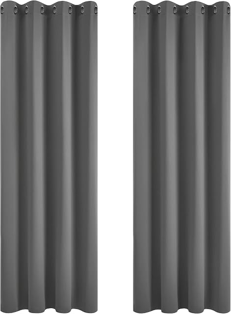 Deconovo 84 inch Drop Curtains Blackout Super Soft Bedroom Curtains Thermal Insulated Energy Saving Blackout Curtains for Kids Light Grey 46x84 Inch 2 Panels