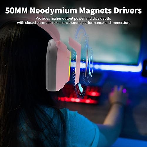 Miniatura 5 de NACODEX AX368 Auriculares para juegos con cable rosa con micrófono - Sonido envolvente estéreo 7.1 - Control de volumen - Diadema ajustable con