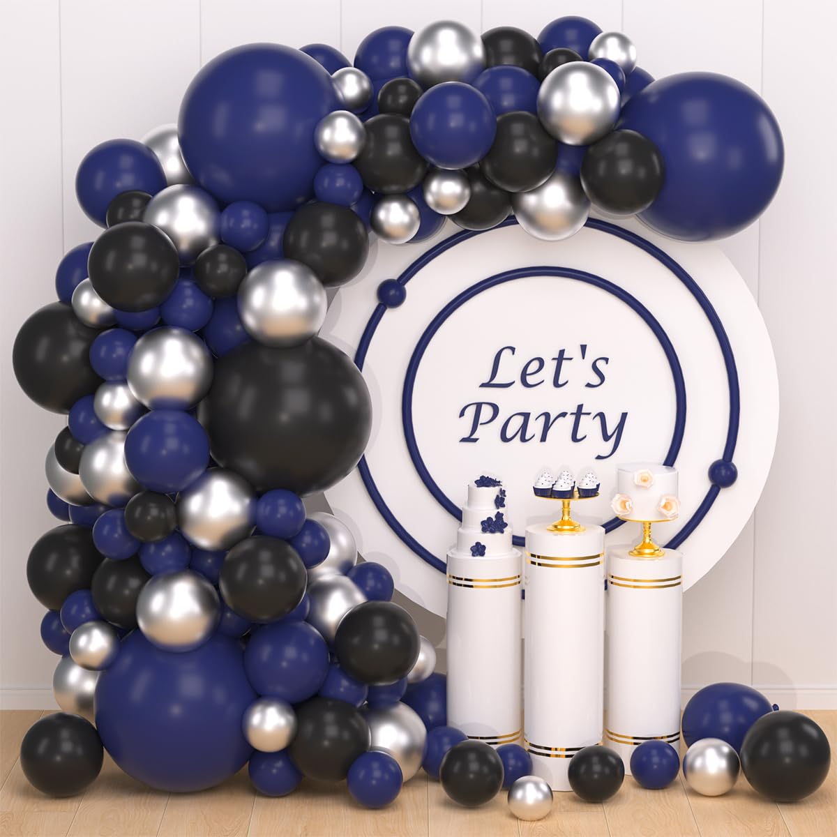 Dark Blue, Navy Blue Black Silver Balloon Garland Kit - Dark Royal Blue Black Balloons Metallic Silver Balloons for Men 30th 40th 50th Birthday Video