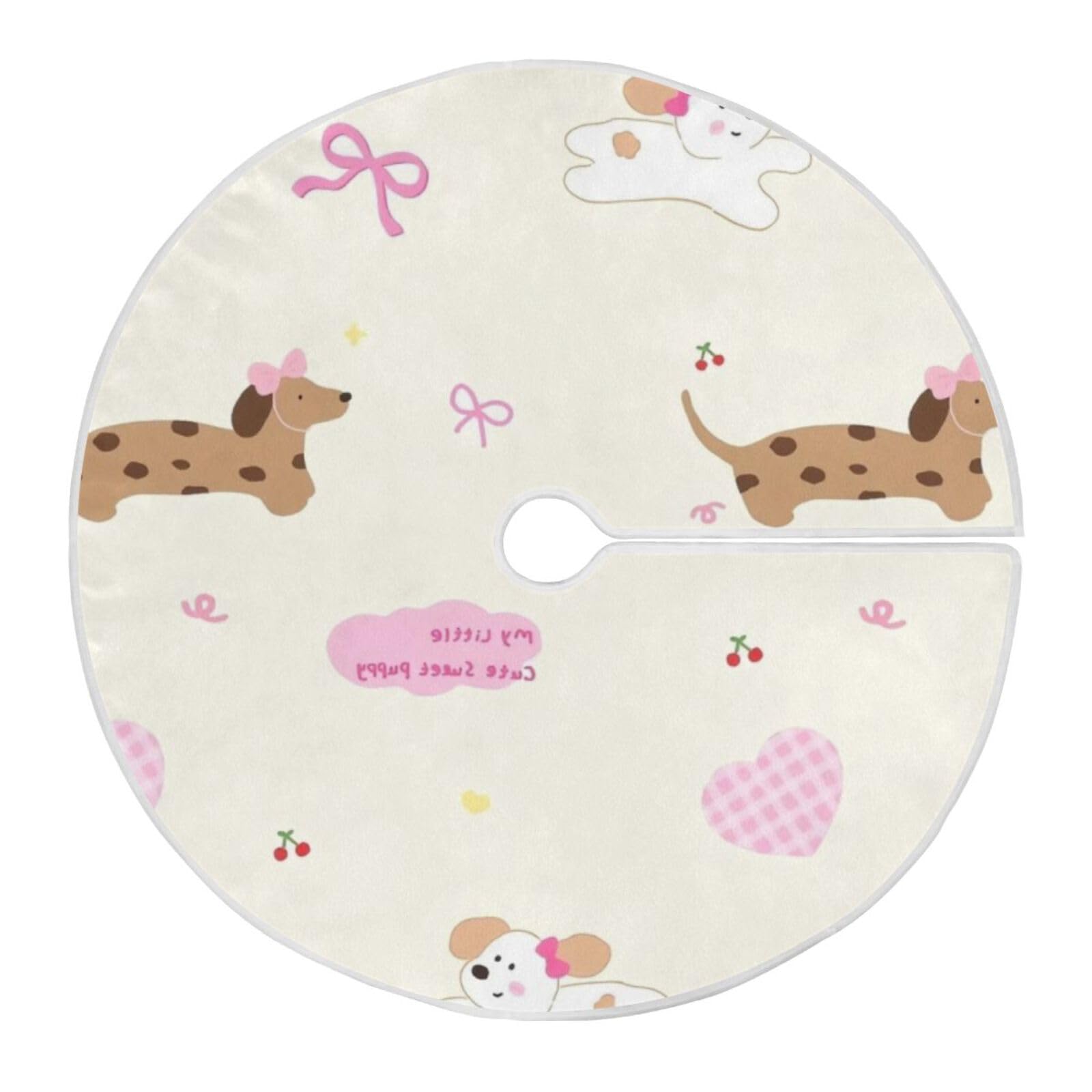 Tapis sapin de Noël teckel avec nœud décoration ronde 122 cm de salon