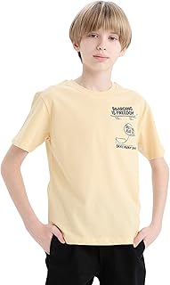 ديفاكتو تيشرت كاجوال محبوك باكمام قصيرة ورقبة دائرية ضيقة وقصة عادية للاولاد بعمر 5/6 سنوات لون اصفر