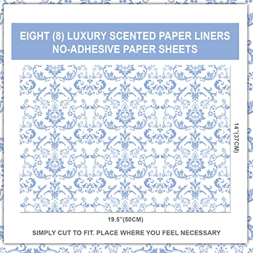 Qecor Eight (8) Large Scented Drawer Liners And Shelf Liners - Royal Damask Pattern - 14 X 19½ Inch Sheets - Non-Adhesive Paper Sheets For Kitchen, Bathroom And Dresser Drawers (Fresh Linen) #TOP1