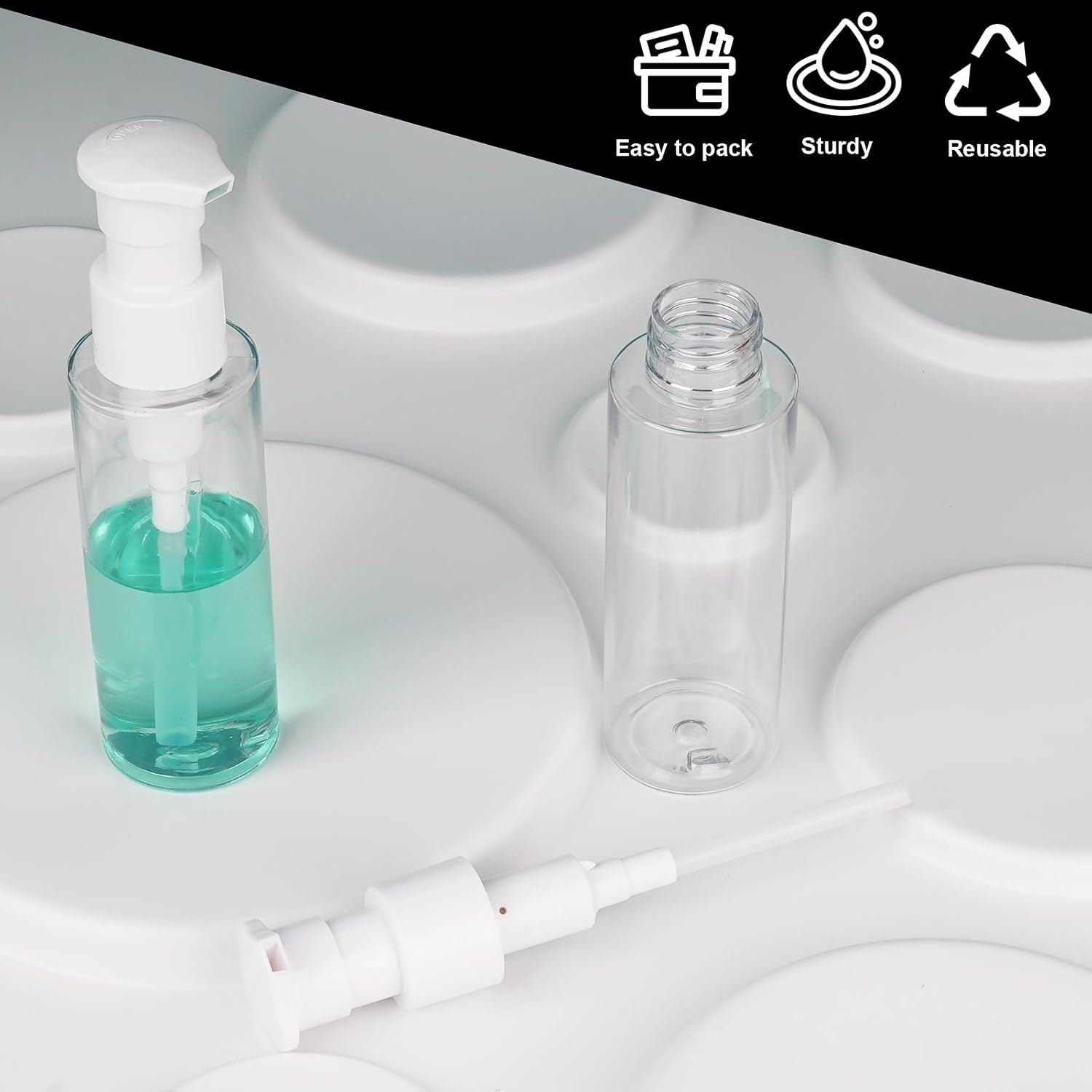 Cosywell Plastic Pump Bottles Dispenser Leak Proof 3.5oz/105ml 5 Pack Portable Empty Refillable Container Clear Plastic Lotion Pump Dispenser Bottle for Facial Cleansing Oil Shampoo Shower Gel - Image 4