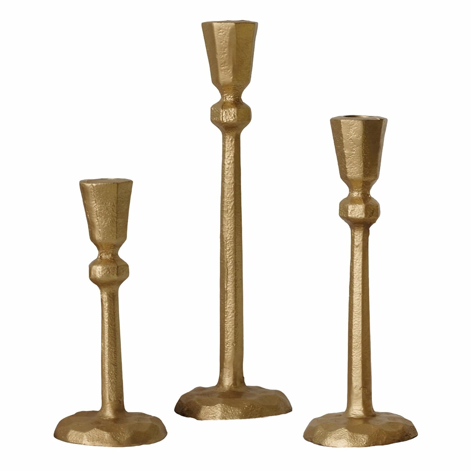 FENKOO Taper Candle Holders,Candlestick Set of 3,Antique Brass Iron Gold Candle Stand Candlelight Dinner Wedding Party Kitchen Home Decoration