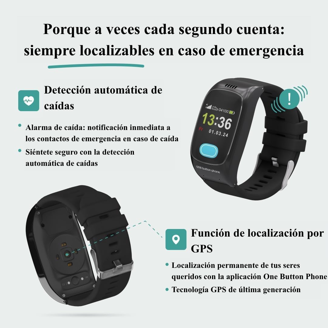 Reloj GPS SOS Localizador Mayores | Sin Abono | Detector de Caídas, Función Teléfono 4G, Monitor de Salud | Sin Cuotas, App Familiar en Español