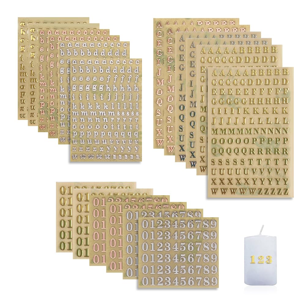 Ceihwa 18 Piezas Alfabeto Pegatinas Numeros Adhesivos Dorados y Plata Pegatinas Letras Adhesivas Pegatinas Autoadhesivas de Números Stickers Letras Pequeñas Calcomanías de Letras para Arte de Uñas,DIY