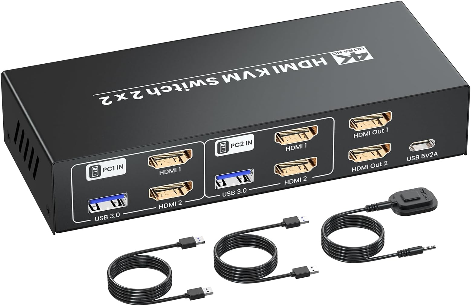 HDMI KVM Switch 2 Minitors 2 Computers, 4K@60Hz Dual Monitor HDMI KVM Switcher 2 in 2 Out for 2 PC Share Dual Monitors and 1 Set of Keyboard Mouse and Other USB Devices, Copy Mode & Extended Mode