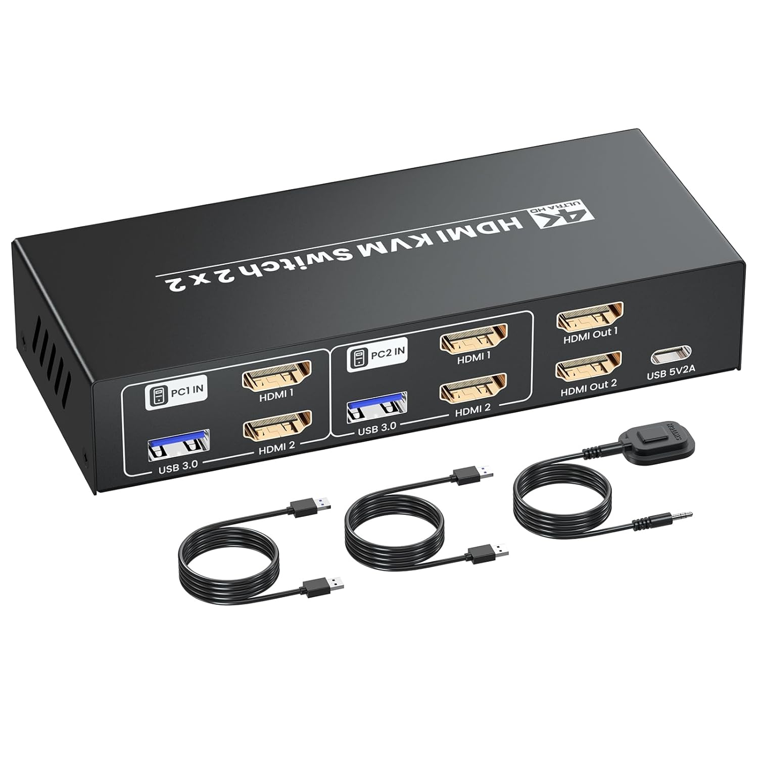 HDMI KVM Switch 2 Minitors 2 Computers, USB 3.0 4K@60Hz Dual Monitor HDMI KVM Switch 2 in 2 Out for 2 PC Share 2 Monitors and 1 Set of Keyboard Mouse and Other USB Devices, Copy Mode & Extended Mode