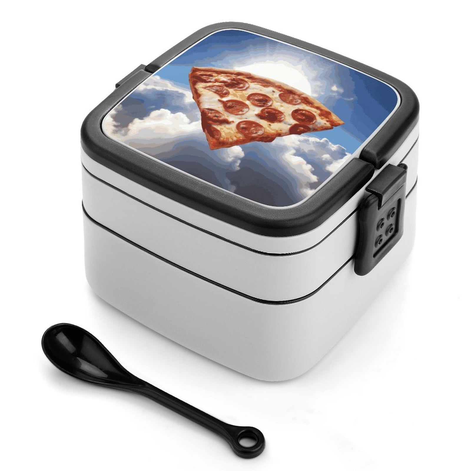JTREHY Pizza in The Sky Lunch Box Double-Layer Portable Lunch Container Stackable Large Capacity Leakproof Bento Box for Dining Out Work Picnics Travel