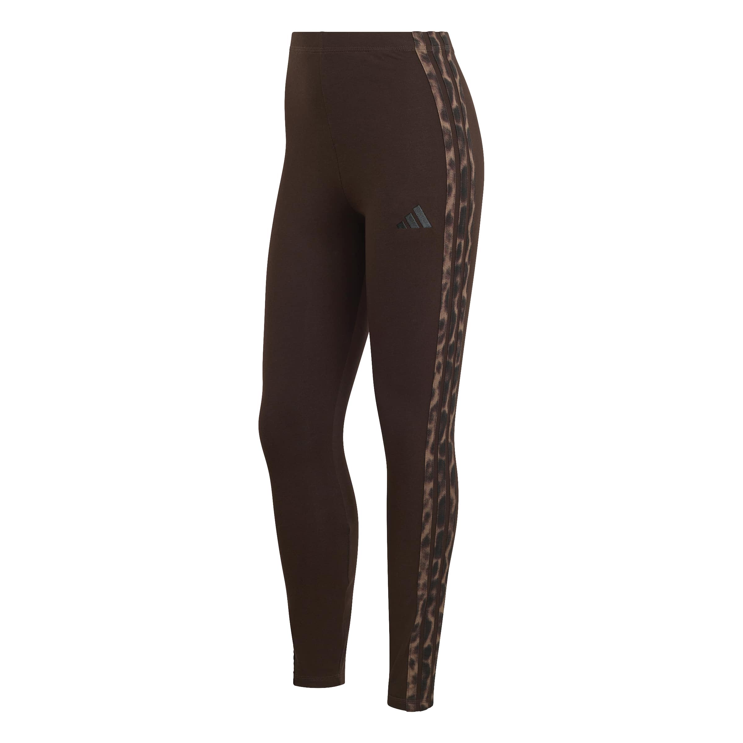 adidas Women's Seasonal Essentials Leopard Print Tights with 3-Stripes, Aurora Coffee/MULTICOLOR, S