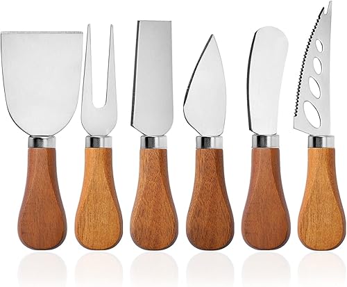 Juego de cuchillos de queso para tablero de charcutería, cuchillo de acero inoxidable con mango de madera, cortador de queso