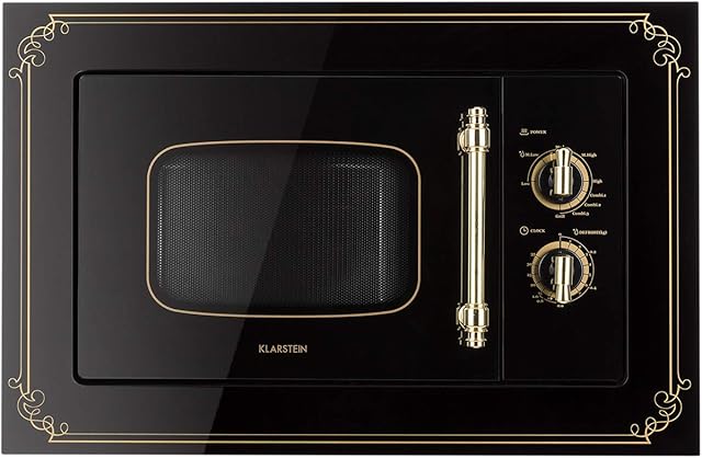 Klarstein Victoria 20 - Built-in Microwave, Retro Design, 20 litres, 800 Watt Microwave / 1000 Watt Grill Power, 3 Grill/Microwave Combo Functions, Stainless Steel, Mounting Frame, Black