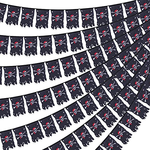 90 Feet Long Pirate Flag Jolly Roger Flag Jack Rackham Crossbones Pirate Banner Creepy Ragged Vertical Old Skull Bone Flag for Halloween Decoration Pirate Party Supplies, 60 Flags (Natural Style)
