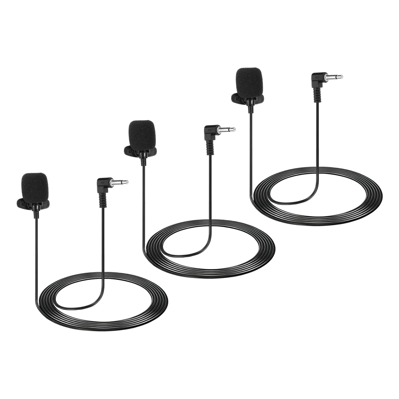 Muiltvoe Lavalier Lapel Microphone, 3.5mm Elbow Mono Condenser Collar Microphone 1.2m Wired Omnidirectional Condenser Mini Lapel Mic for Teachers Presenters Pack of 3