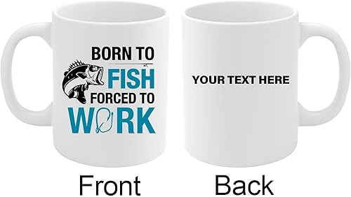 Miniatura 2 de Panvola Taza de pesca personalizada con texto en inglés Born To Fish Forced To Work, regalos de pescador para marido, papá, abuelo, novio, taza de