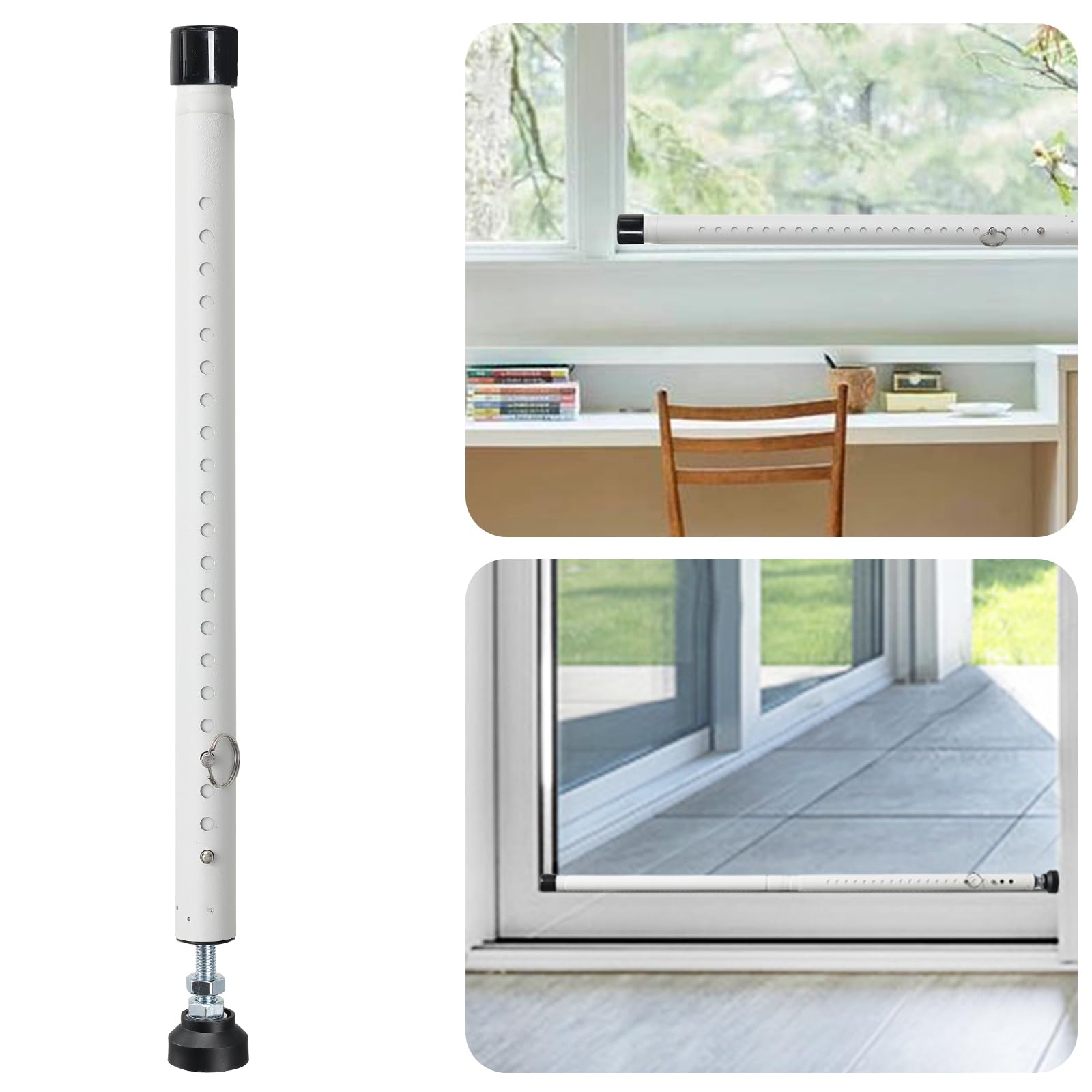 Photo 1 of Sliding Door Security Bar, 18"-50" Adjustable Window Security Bars with Rubber Tips, Heavy Duty Door Jammer, Window Bars Security Inside, Window Lock Bar for Home Apartment Travel Patio (White)