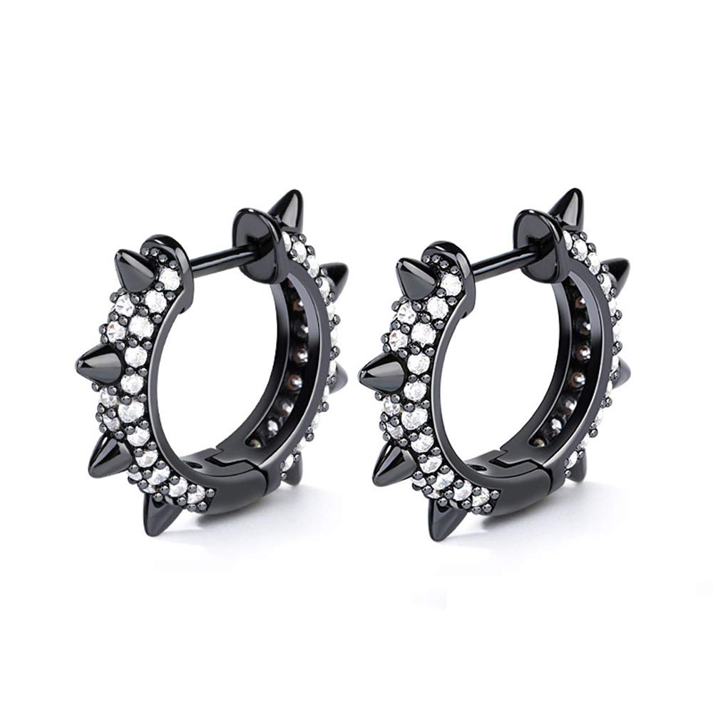 Gnoce "Rock & Roll" Mohawk Ohrhänger im Punk Stil Silber 925 Schwarz Creolen Ohrringe mit Zirkonia Schmuck Geschenk für Damen Herren Mädchen Ehefrau Geburtstag