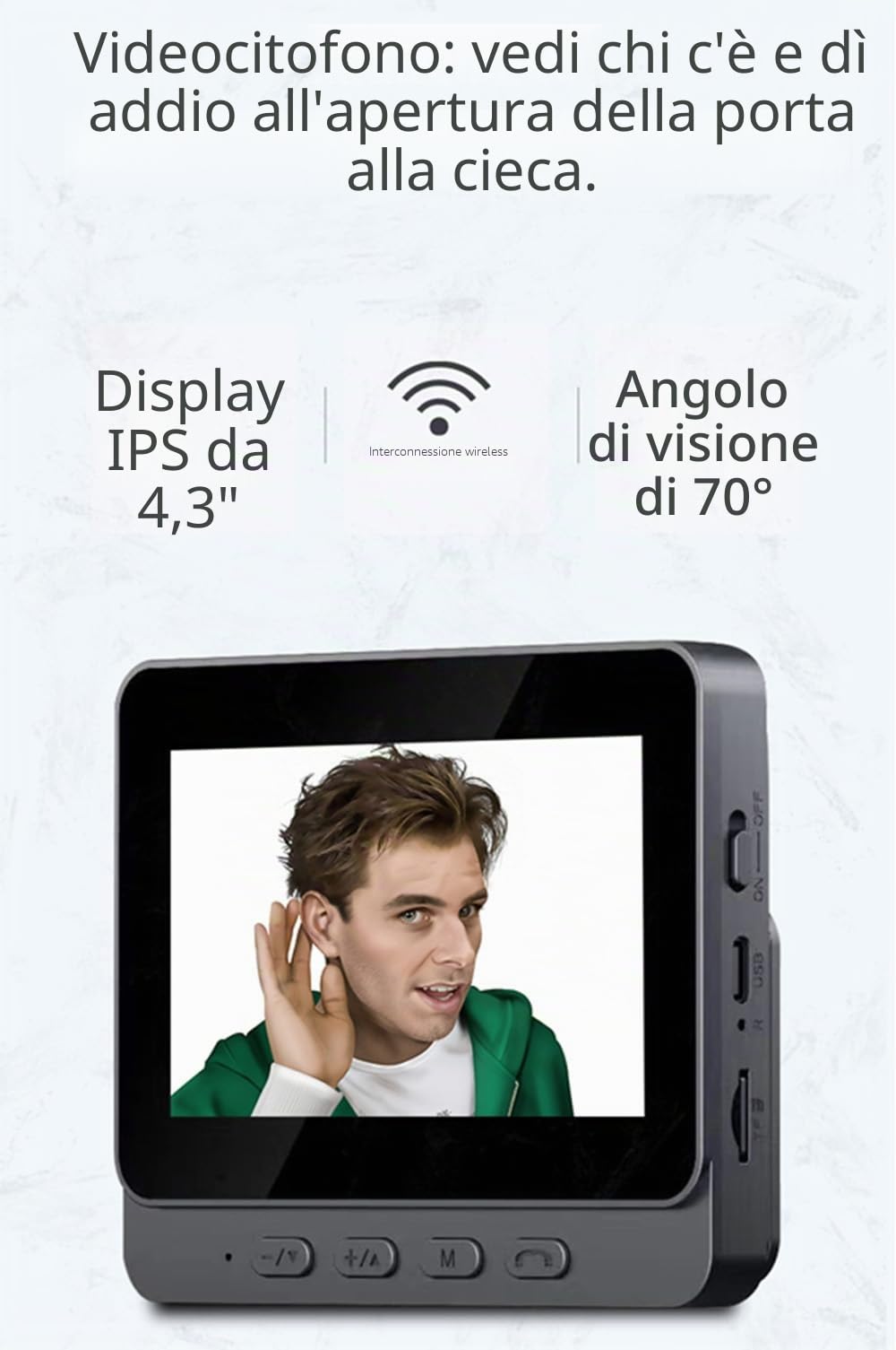 Campanello Senza Fili Da Esterno 1080P Videocitofono Wireless con Schermo Ips Da 4,3 Pollici Videocitofono Visione Notturna A Infrarossi Campanello Wireless per Esterni E Schermo