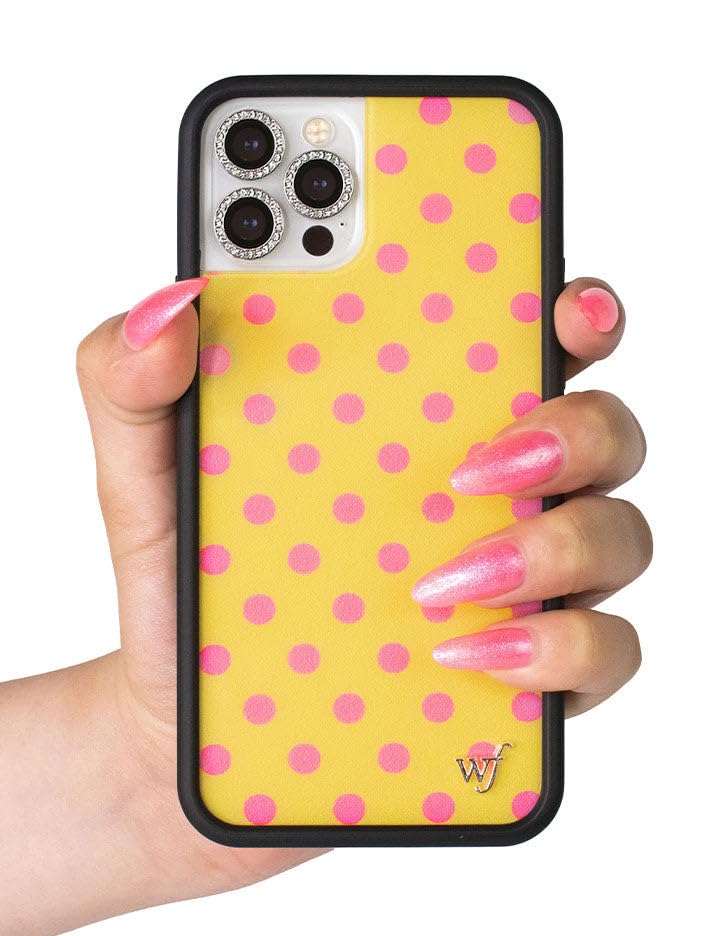 Image of Wildflower Cases - Compatible with iPhone 16 Pro Max | Protective Black Bumper, 6.5ft Drop Test Certified, Women Owned Small Business | Spots Aesthetic Trendy Cute | Polka Dot - Pink and Yellow