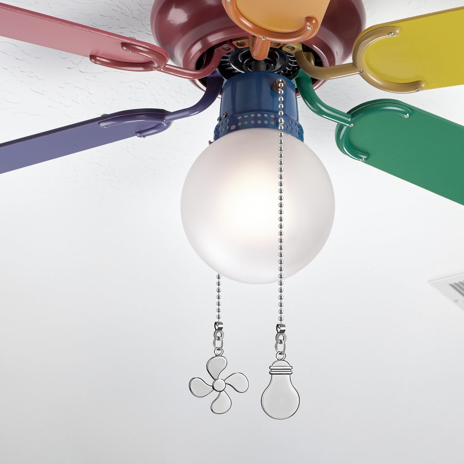 Metal Ceiling Fan Pull Chain, Fan and Bulb Pattern Ornaments Cord Extension(Sliver)