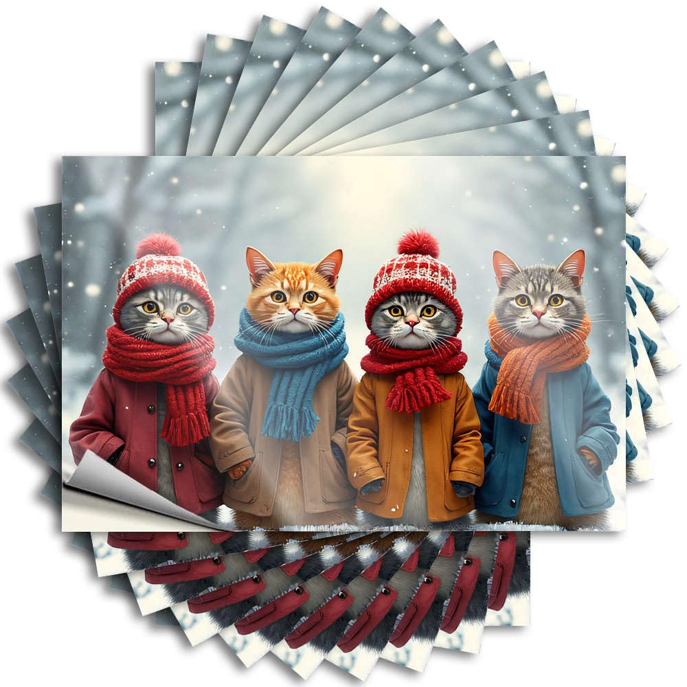 Fzfn Colour Decals Decorations For Bedroom Aesthetic Winter Heavy Bumper Four Cats Dressed In Winter Coats - Scratch Resistant Stickers(12X18cm)