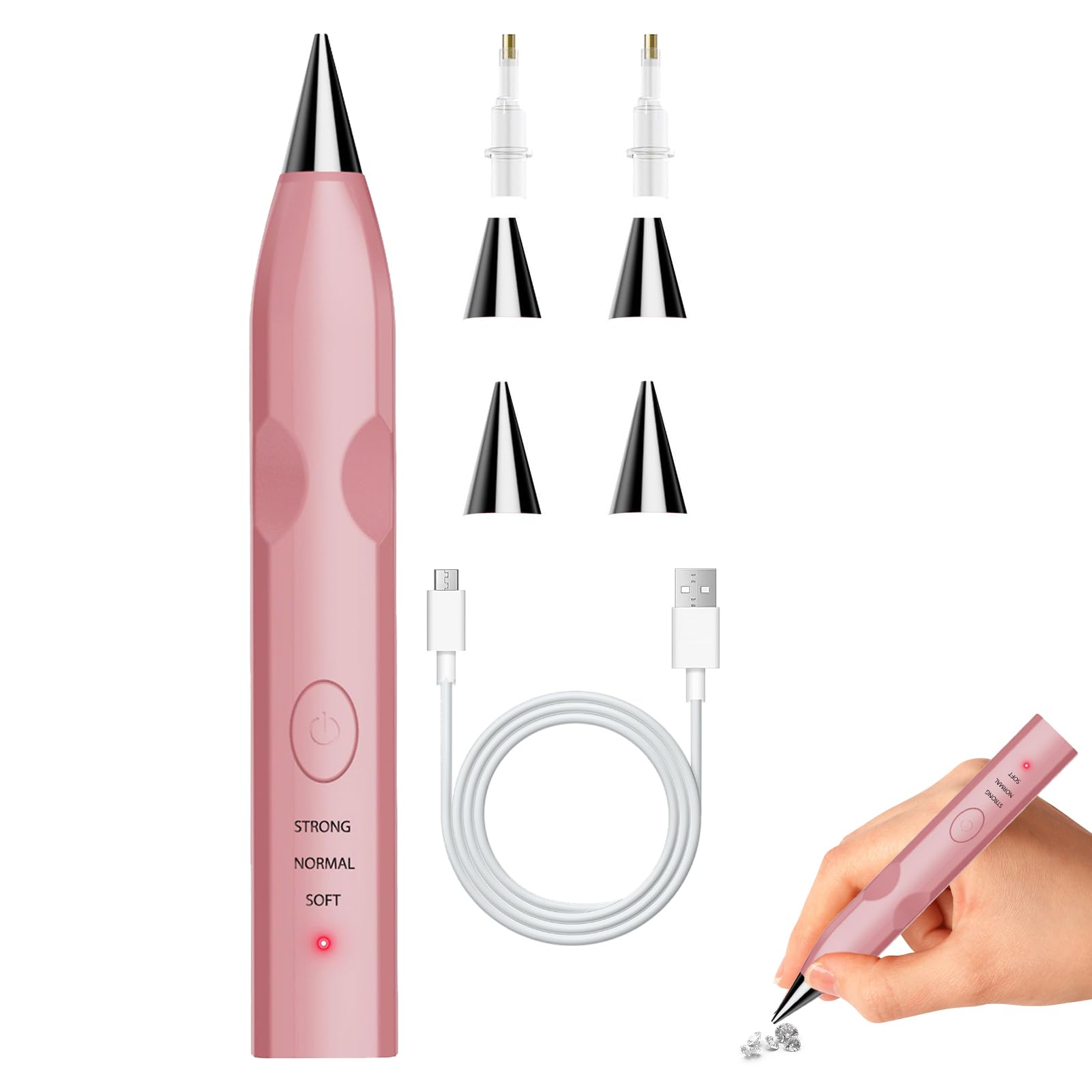 Stylo de peinture gemme rechargeable sans fil avec 3 pointes interchangeables