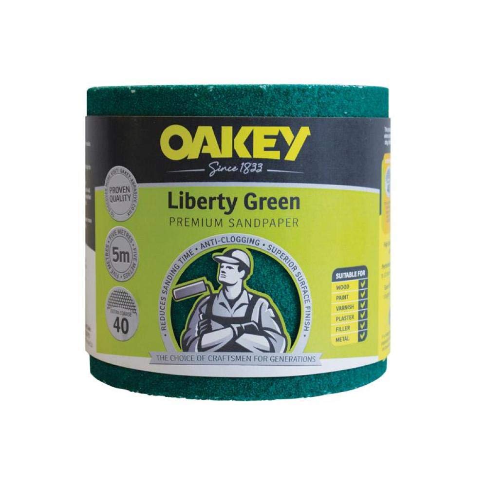 Sandpaper Roll 5M Oakey Liberty DIY Decorating Green  - Extra Coarse - 40 grit.