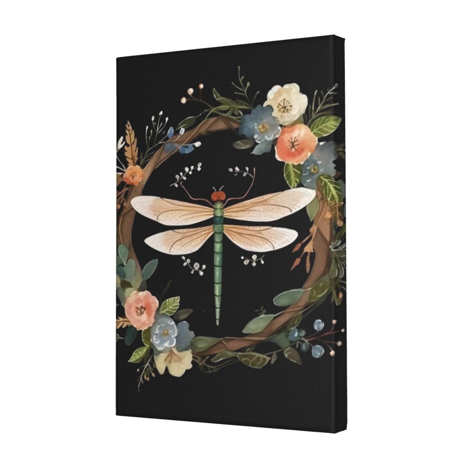 KLOPH Image of dragonfly in wreath Canvas Wall Art for Living Room 12"x18" Modern Artwork Painting for Bathroom Hanging Canvas Prints Aesthetic Wallart for Bedroom Kitchen Office Wall Decor