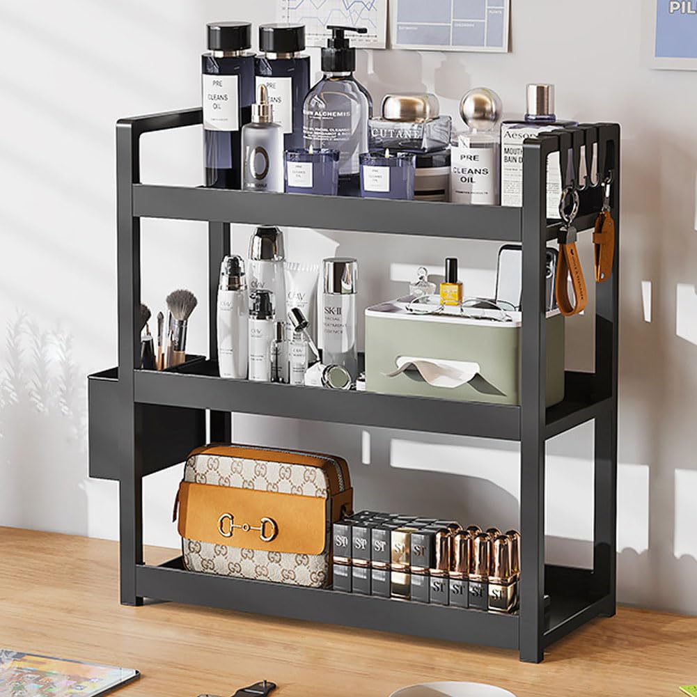 Badezimmer-Theken-Organizer, 3-stöckiges Badezimmer-Regal für Badezimmer, Küche, Schlafzimmer, ideal für die Organisation von Kosmetika, Parfums, Seifen, Lotionen und mehr (schwarz)