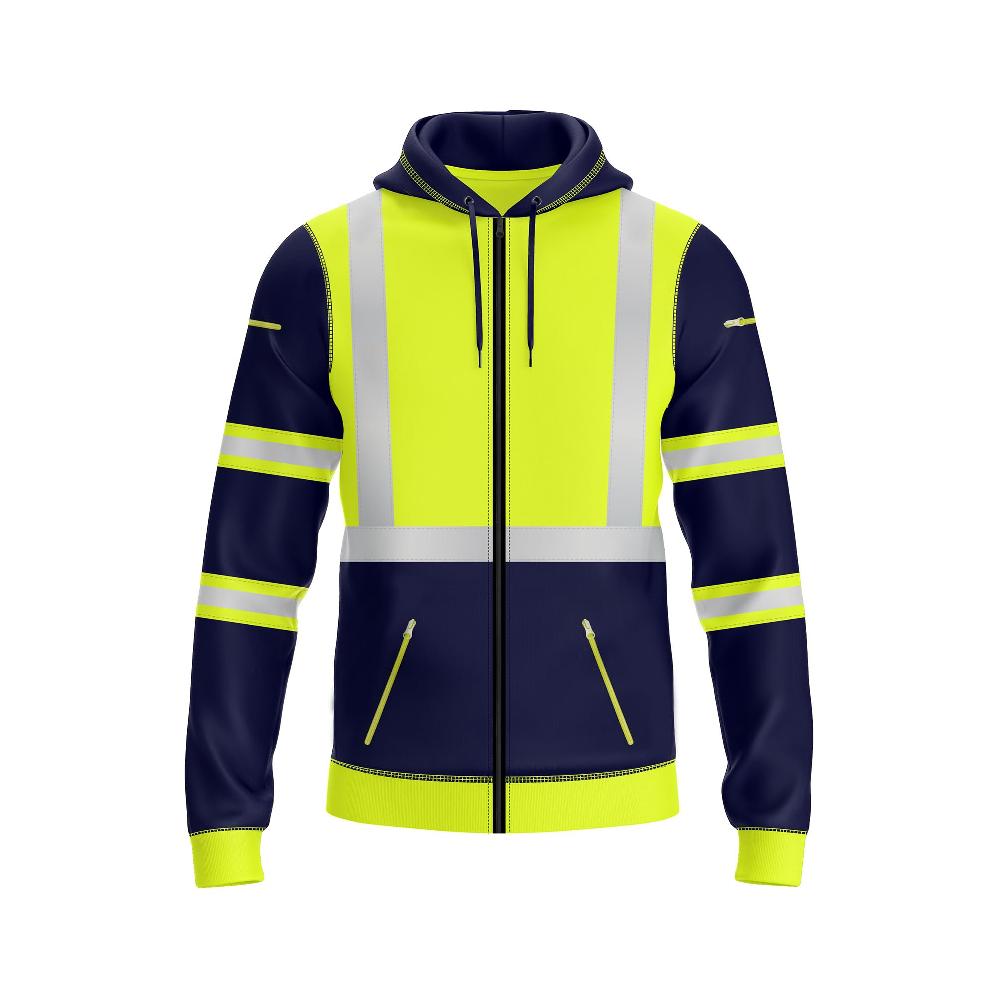 NOROZE Felpa da Uomo Hi-Viz con Zip Frontale con Nastro Riflettente ad Alta visibilità Cappotto di Sicurezza con Cerniere utilità per Telefono e Tasche per Gadget Felpa Top Jacket Taglia S-XXL