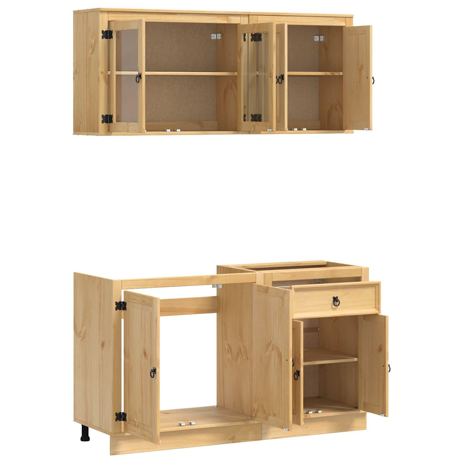 vidaXL Armoire avec étagère avec Porte Ski 4 pcs Brun Miel Pin Massif, Meuble Tendance, Buffet rectangulaire, Rangement Moderne, Table d'appoint en pin, Style Contemporain