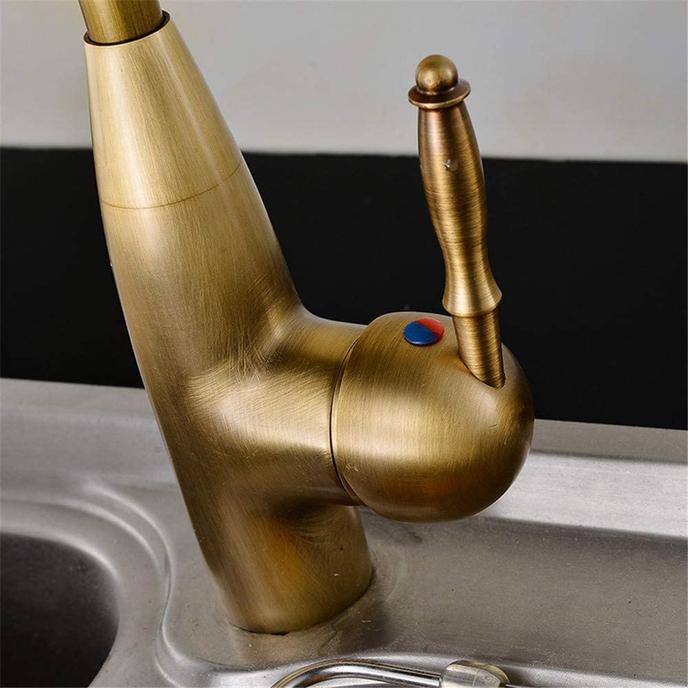 RajoNN Cucina in Rame Antico Rame Cucina Monoforo Miscelatore Acqua Fredda e Acqua Singola Maniglia Girevole Ottone Antico