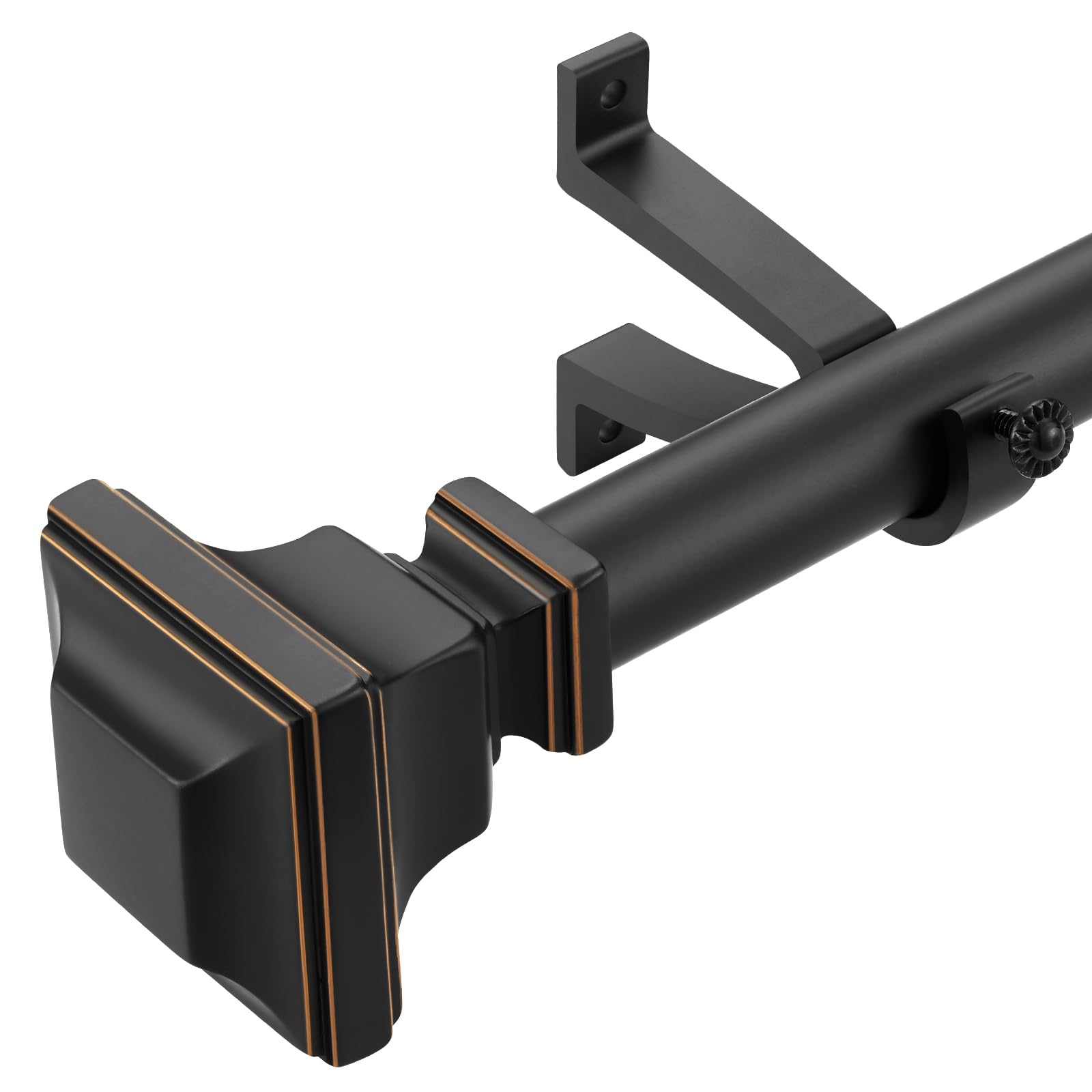 Single Curtain Rods for Windows 72 to 144 Inch(6-12ft),1 Inch Diameter Adjustable Heavy Duty Drapery Rods,with Vintage Square Finials,Premium Aluminum Brackets,Antique Black