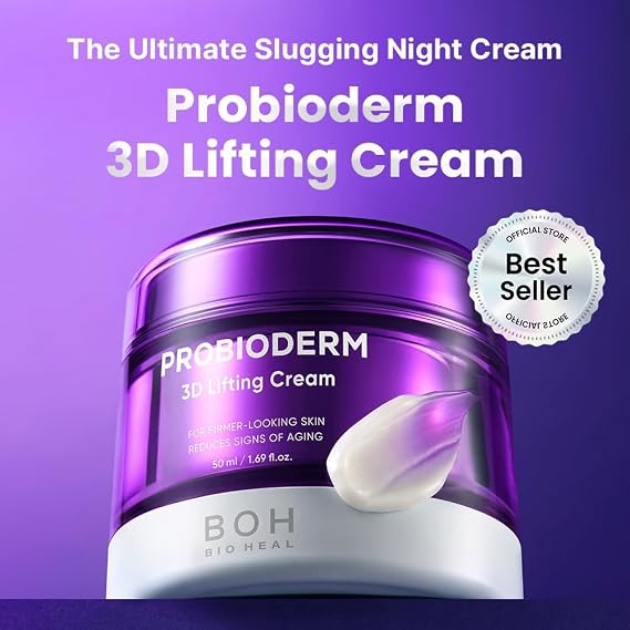 [Cardi B's Pick] BIOHEAL BOH Probioderm 3D Lifting Cream 1.7 fl oz - Advanced Korean Facial Night Cream with 17-Peptide Complex & Probioderm for Face and Neck, Butter-Rich Texture for Perfect Slugging
