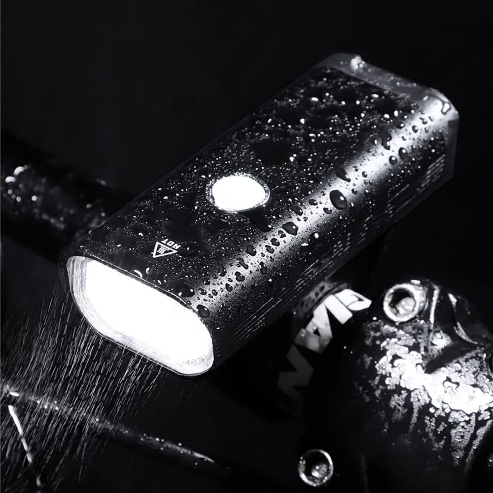 Faro Anteriore a LED per Bicicletta, Ricaricabile Tramite USB, con 3-5 modalità di Funzionamento, Torcia di Sicurezza con Luce di Segnalazione.