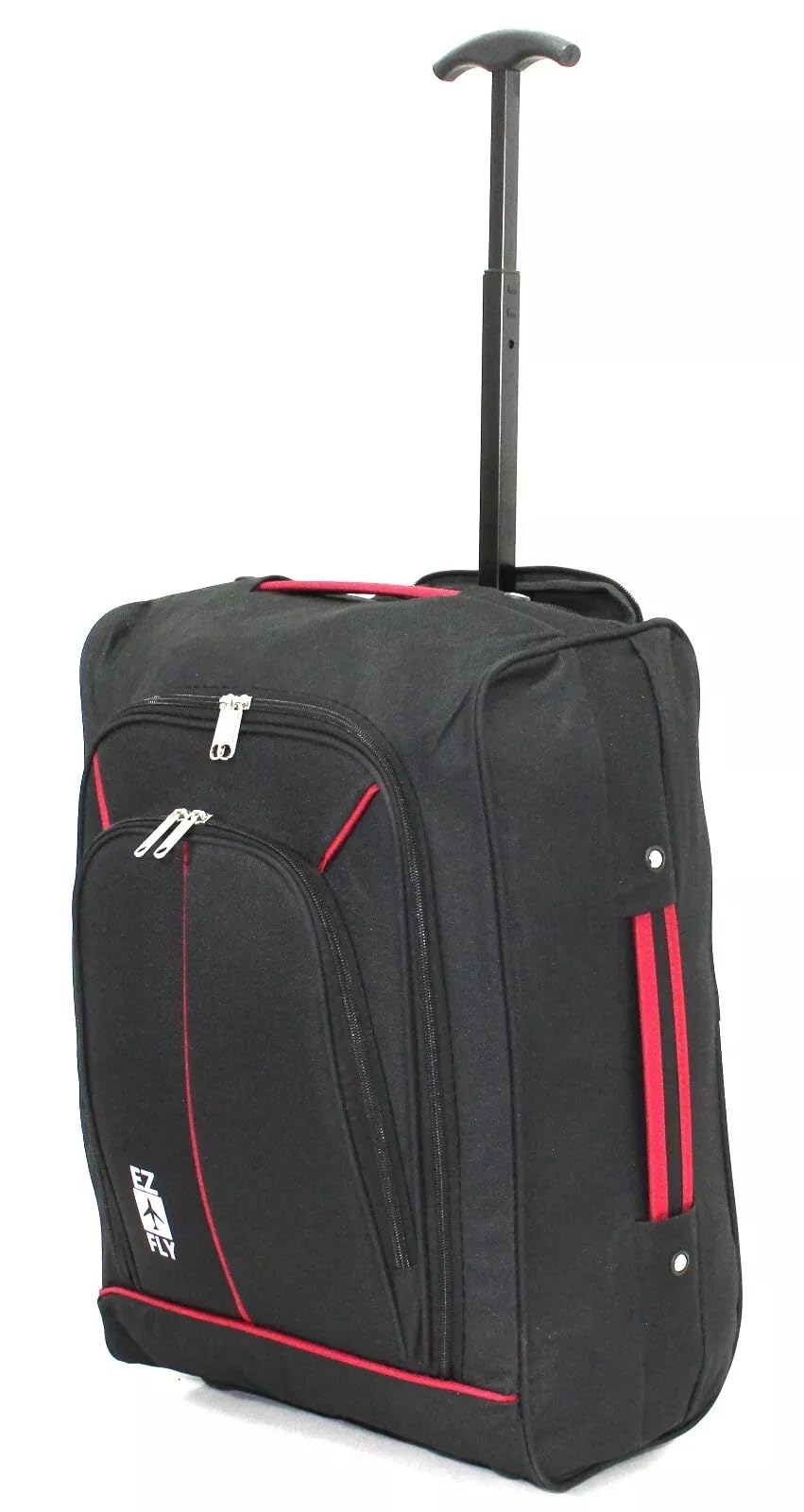 LIZZIE JACOBS35L Cabin Trolley Bag Travelling Luggage Travel Lightweight Multiple Pocket Bag Holdall Suitcase with Wheels Telescopic Handle Suitable for All Airlines Cabin Size Approved Travel Bag (Black/Red)