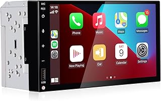 Double din Car Stereo with Wireless Carplay/Android Auto 7 inch IPS Touch Screen Bluetooth/Mirror Link/Hands-Free Calling/FM/AM/EQ AHD Rear View Camera