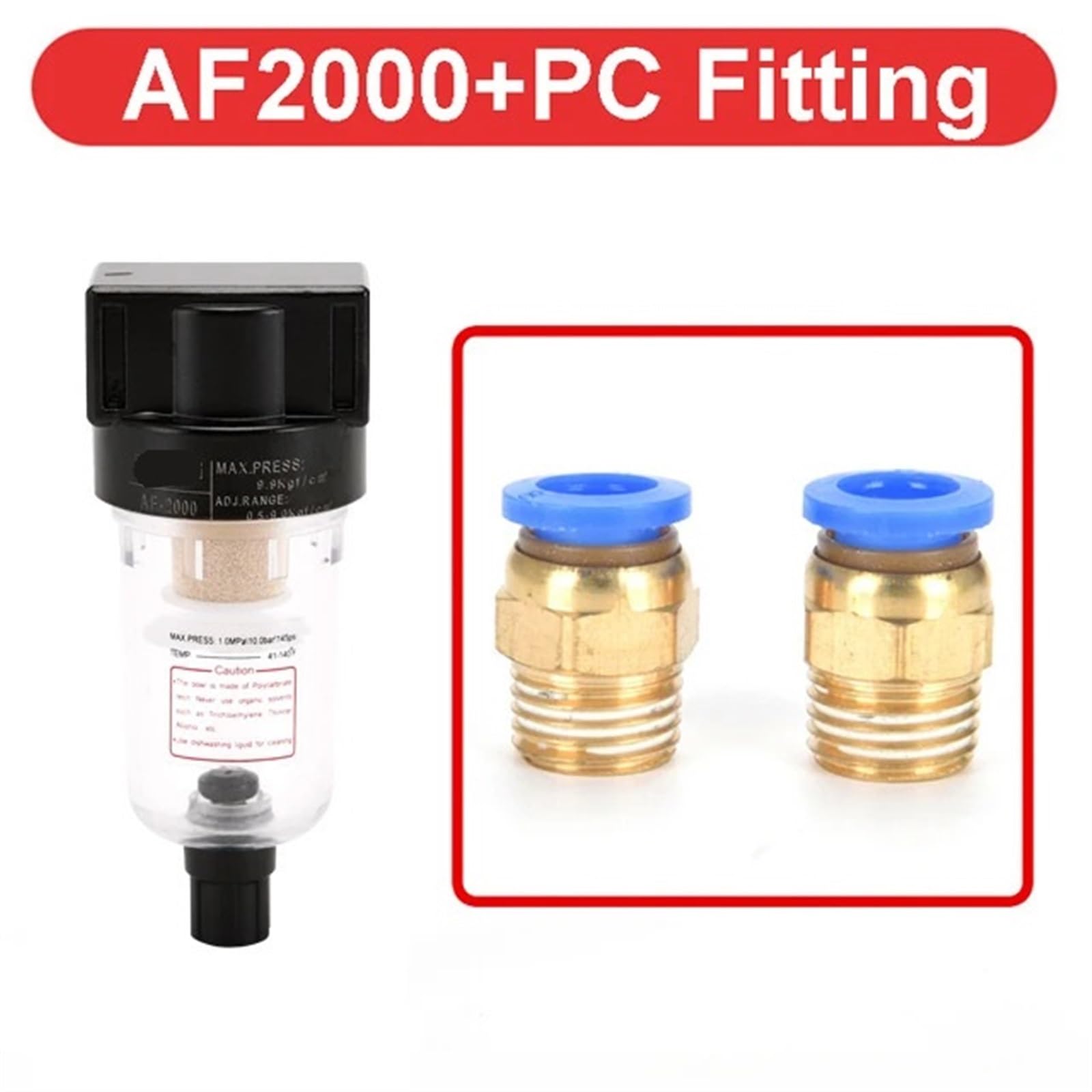 AF2000 separator do kompresora, uniwersalny filtr do wody, do samochodu, separacja 1/4 cala, 1 szt. (AF2000 W PC, filtr w 14 mm)